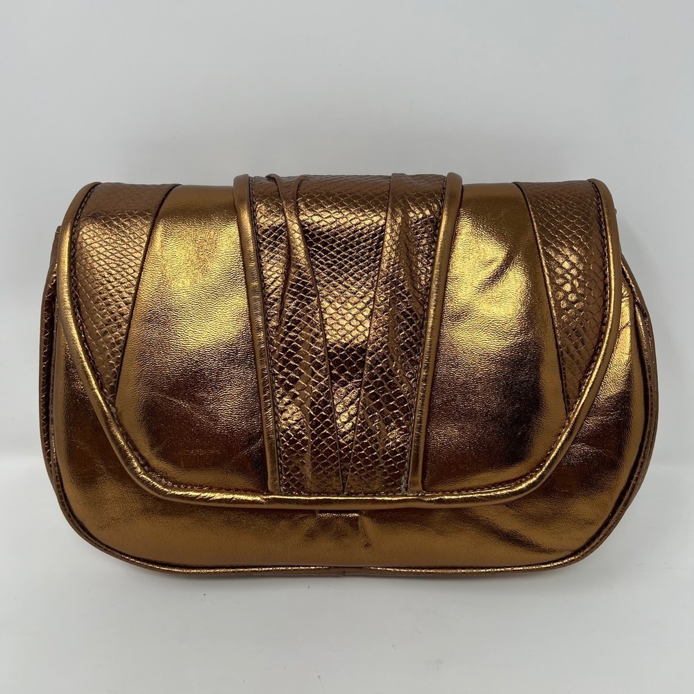 Vintage Hala Metallic Gold Clutch Bag Made in USA Snake Texture Glam Retro 80s